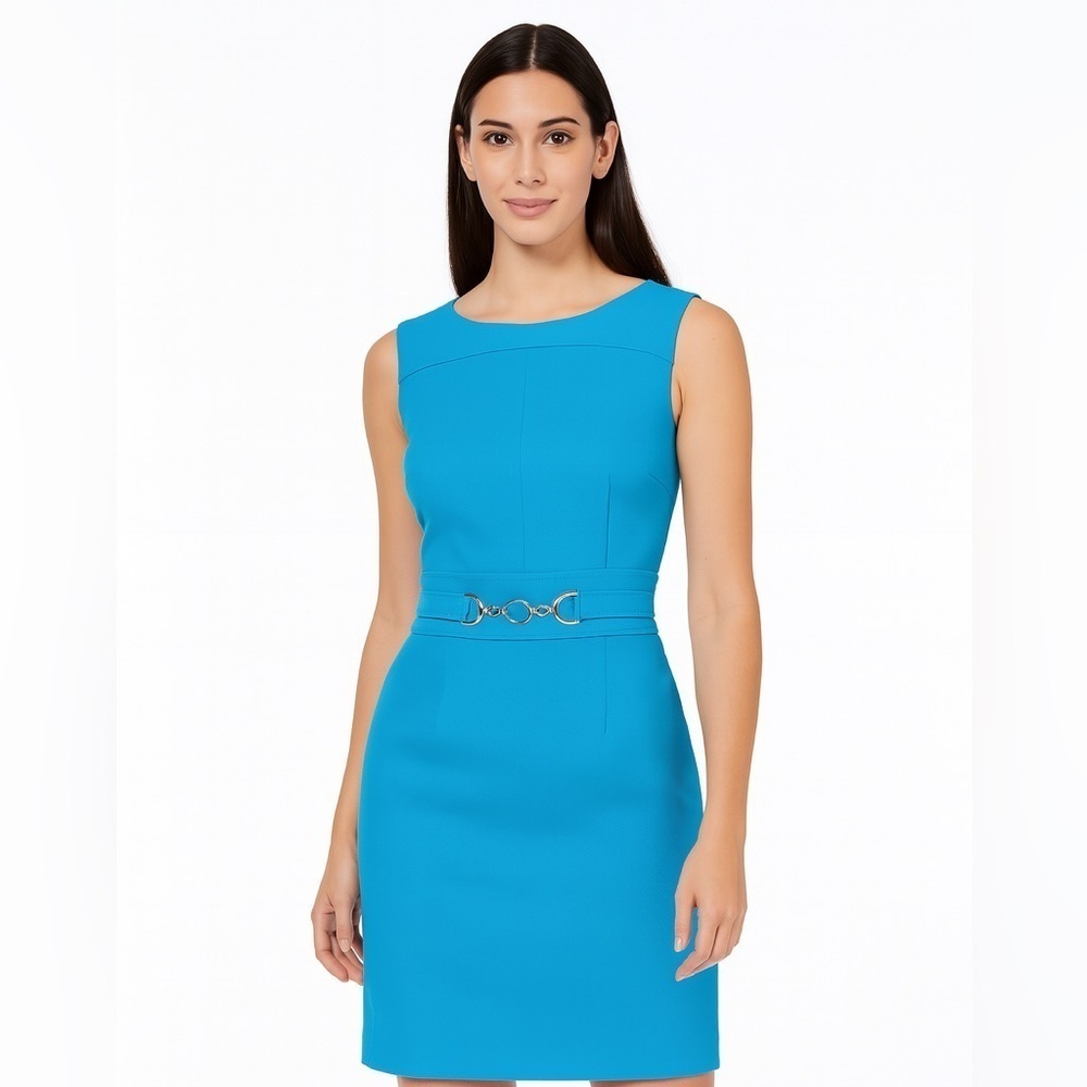 EUC Tahari Arthurs Levine Sleeveless Dress Size 4 Turquoise (F1)